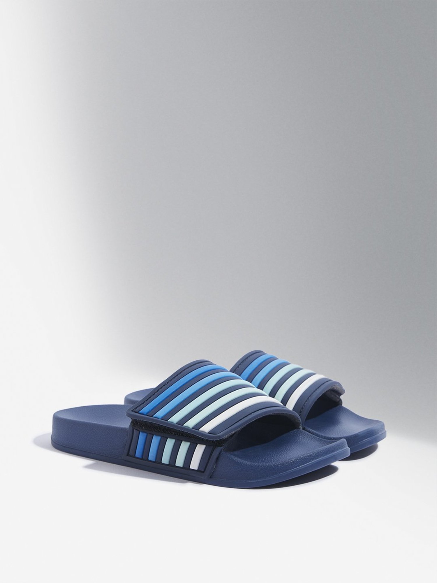 Yellow by Westside Navy Stripe Pattern Slides