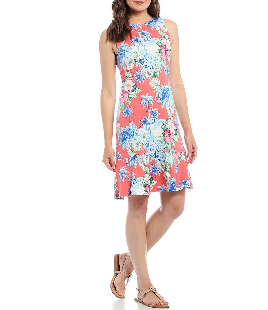 Tommy Bahama Darcy Manta Bay Flounce Boat Neck Sleeveless Dress