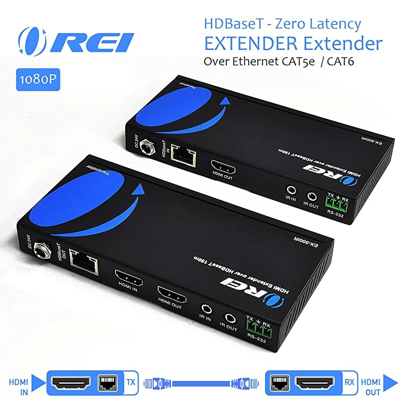 HDBaseT HDMI Extender over Cat5e/6 Ethernet LAN cable - Up to 500 Feet - IR, HDMI Loop-out, RS-232, PoC, HDMI Balun (EX-500IR)
