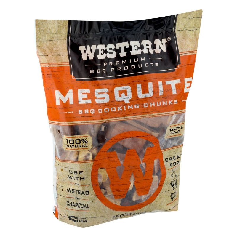 Western Premium BBQ Bagged and Heat Treated Wood Cooking Chunks, for Charcoal or Gas Grills and Smokers, Mesquite Flavor, 1.3 Cubic Feet (2 Pack)