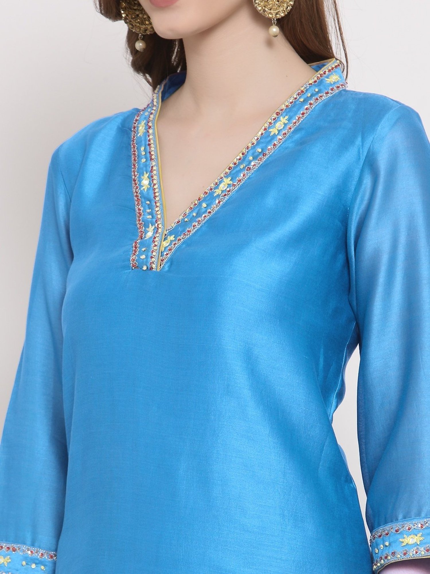 DART STUDIO Blue Embroidered Straight Kurta