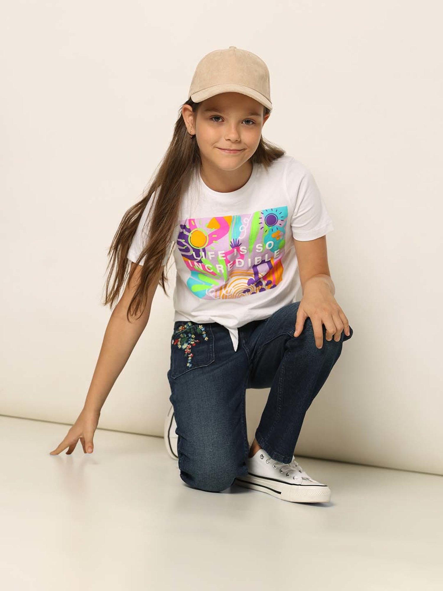 VERO MODA GIRL White Cotton Printed T-Shirt