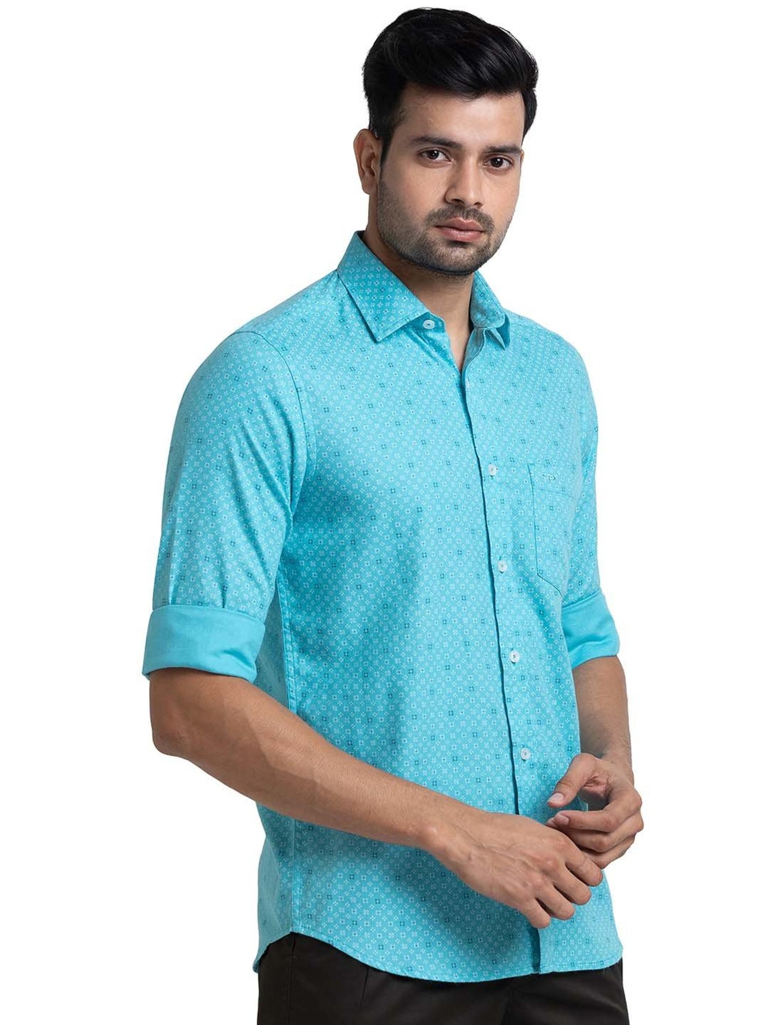 ColorPlus Light Blue Tailored Fit Printed Shirt