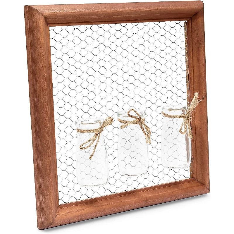 Farmlyn Creek Chicken Wire Frame with 3 Glass Vases for Farmhouse Decor (12.5 x 1.5 in)