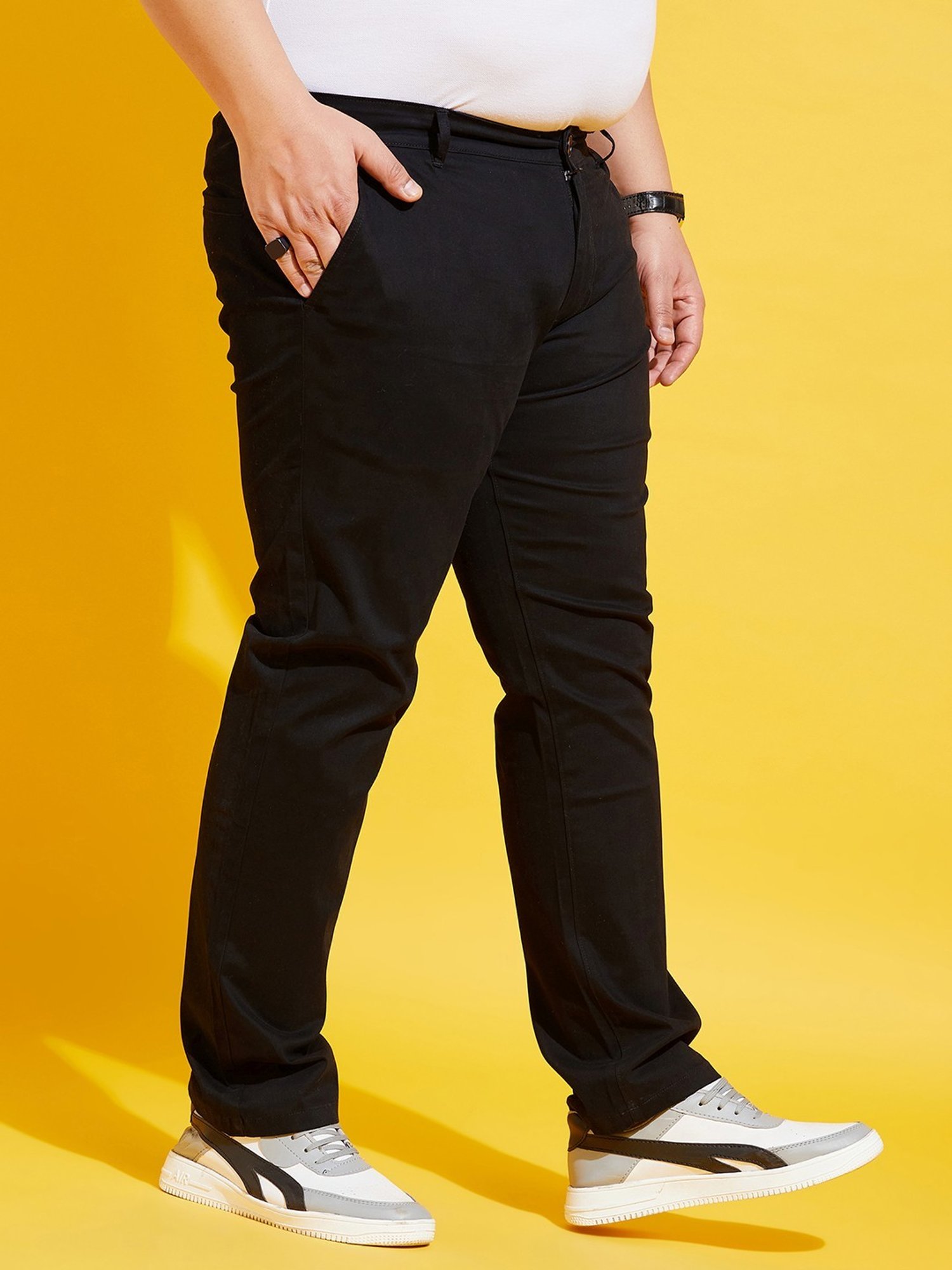 Bigbanana Plus Size Black Cotton Regular Fit Trousers