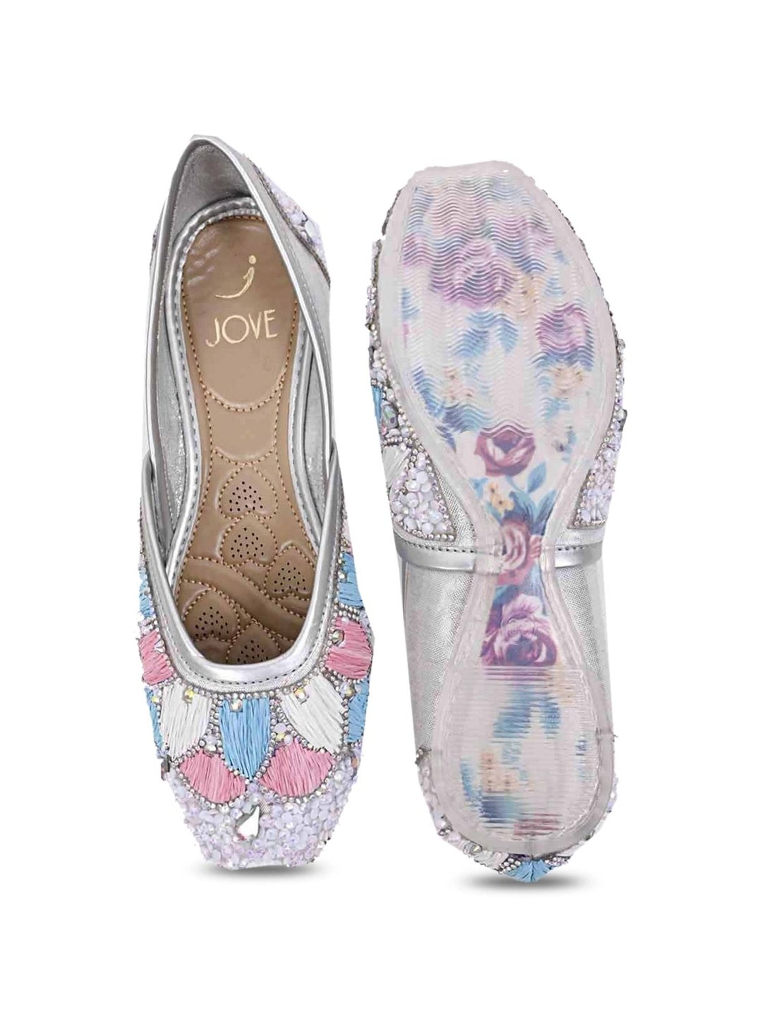 Jove Women's Silver Ethnic Juttis