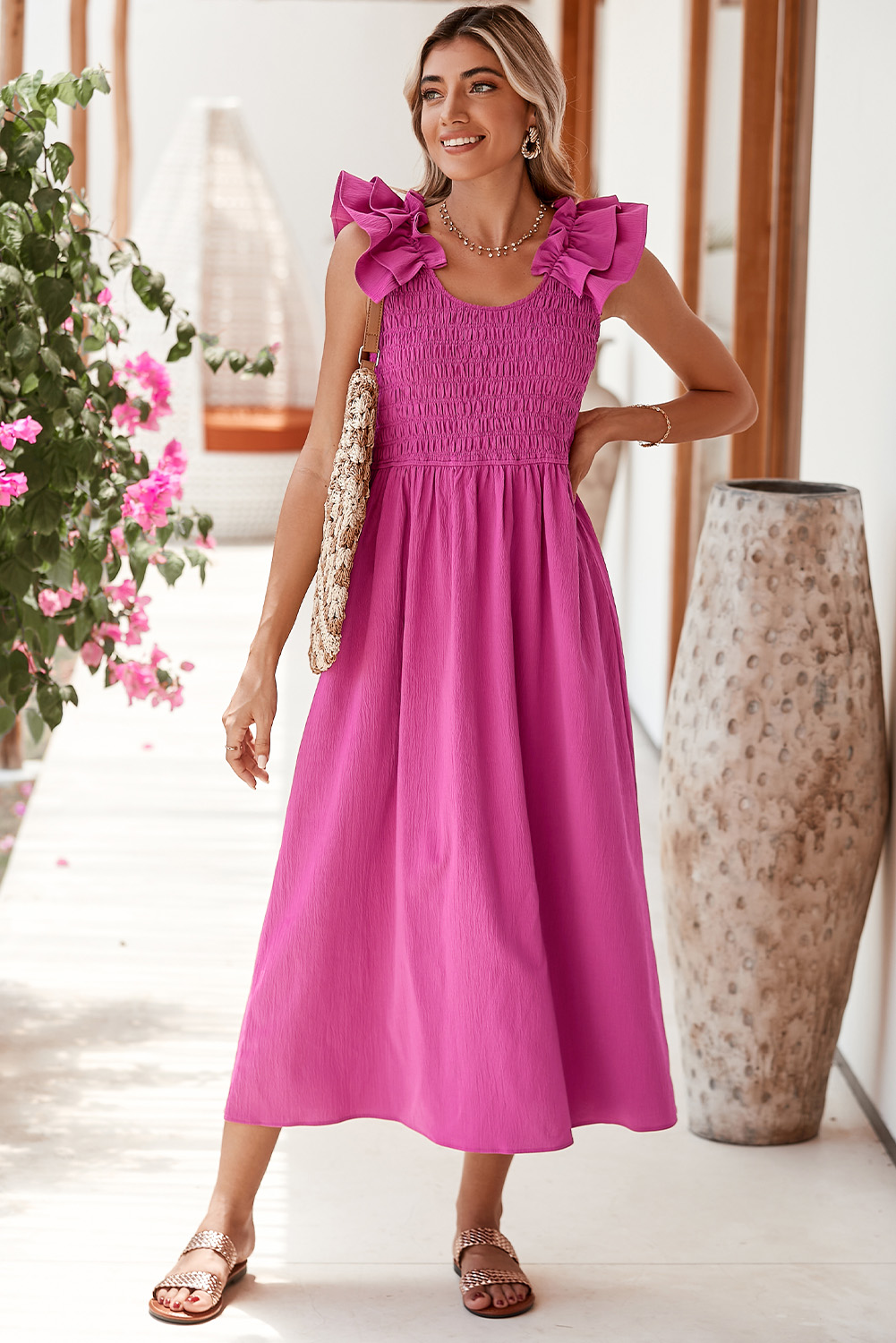 Multicolor Boho Floral Collared Long Sleeve Dress