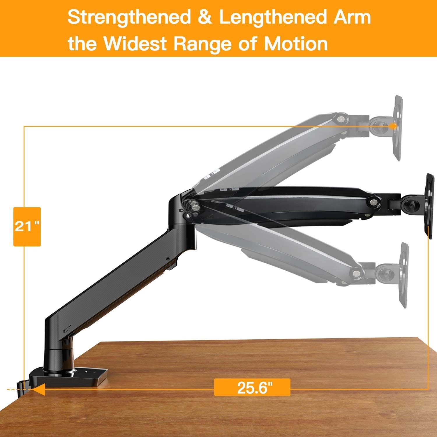 22-35&rdquo; Premium Single Monitor Stand Mount, Ultrawide Computer Screen Desk Mount w/Full Motion Gas Spring Arm, Height/Tilt/Swivel/Rotation Adjustable, Holds from 6.6lbs to 26.5lbs