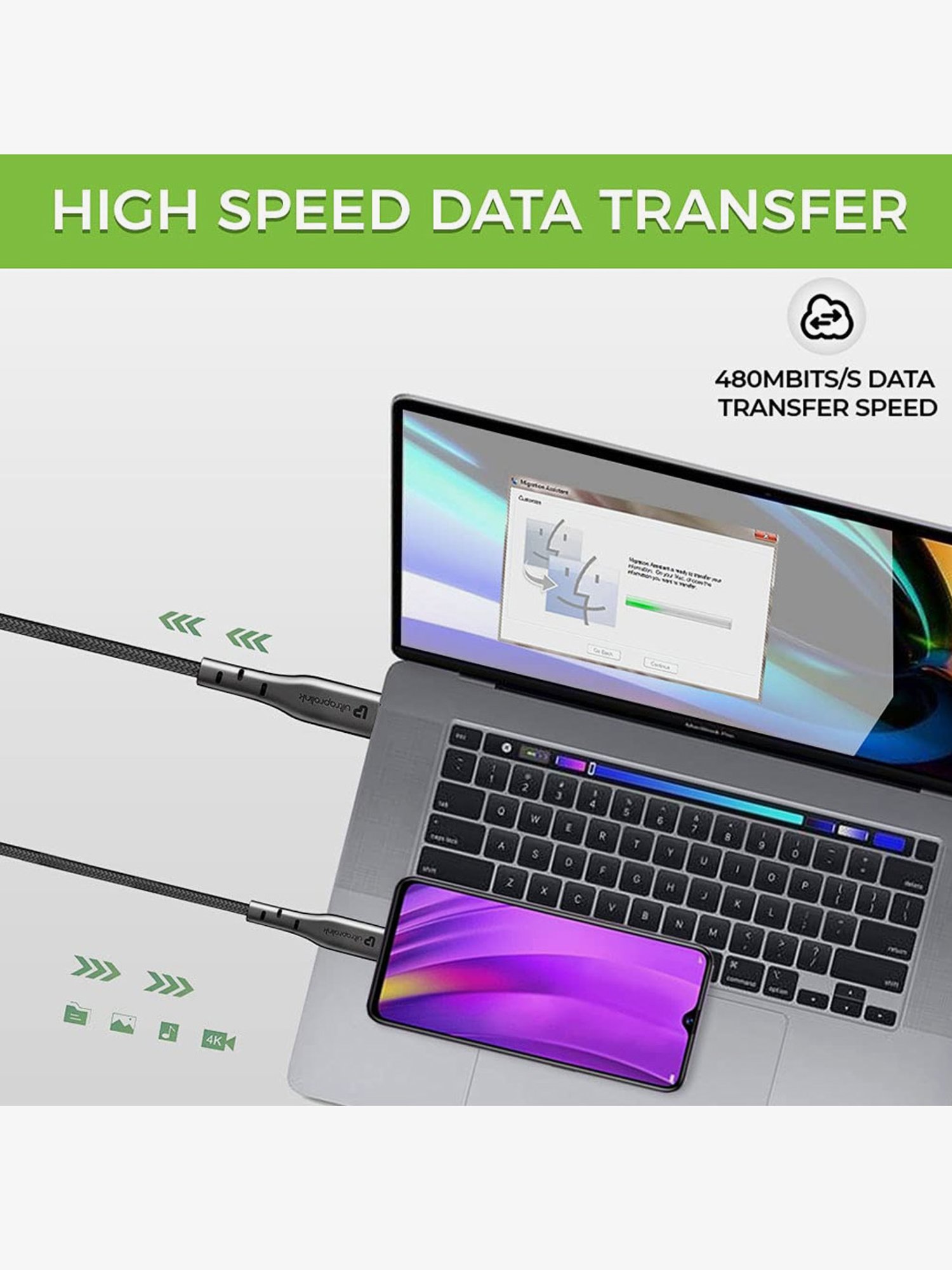 Moerdon SCB138 Fast Charging Data transfer Cable with LED indicator (Black)