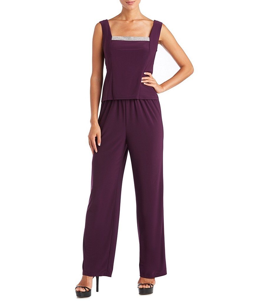 R & M Richards Jersey Knit Rhinestone 3-Piece Pantsuit