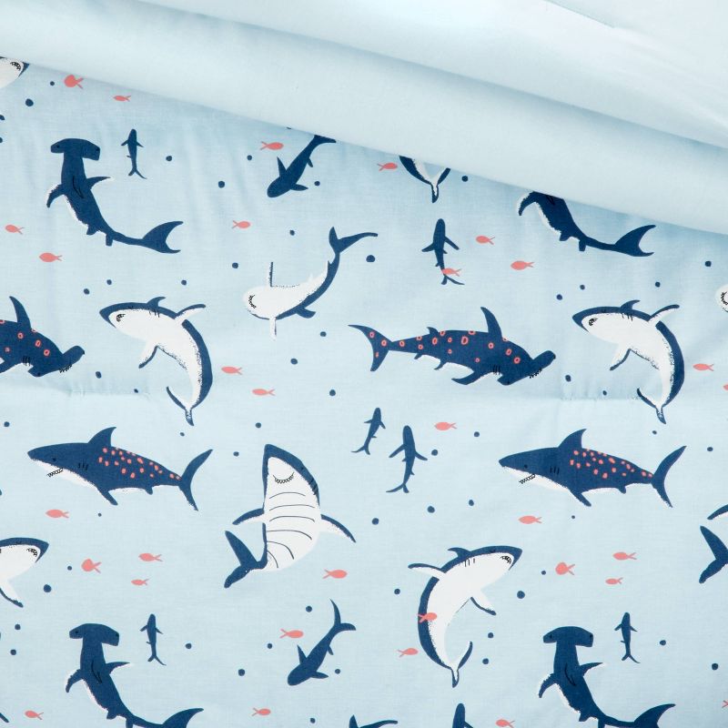 Toddler Shark Cotton Comforter Set Blue - Pillowfort™