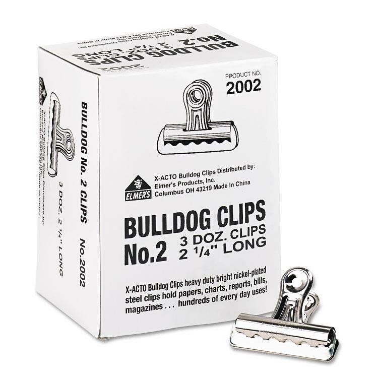 X-Acto Bulldog Clips, Medium, Nickel-Plated, 36/Box 2002LMR