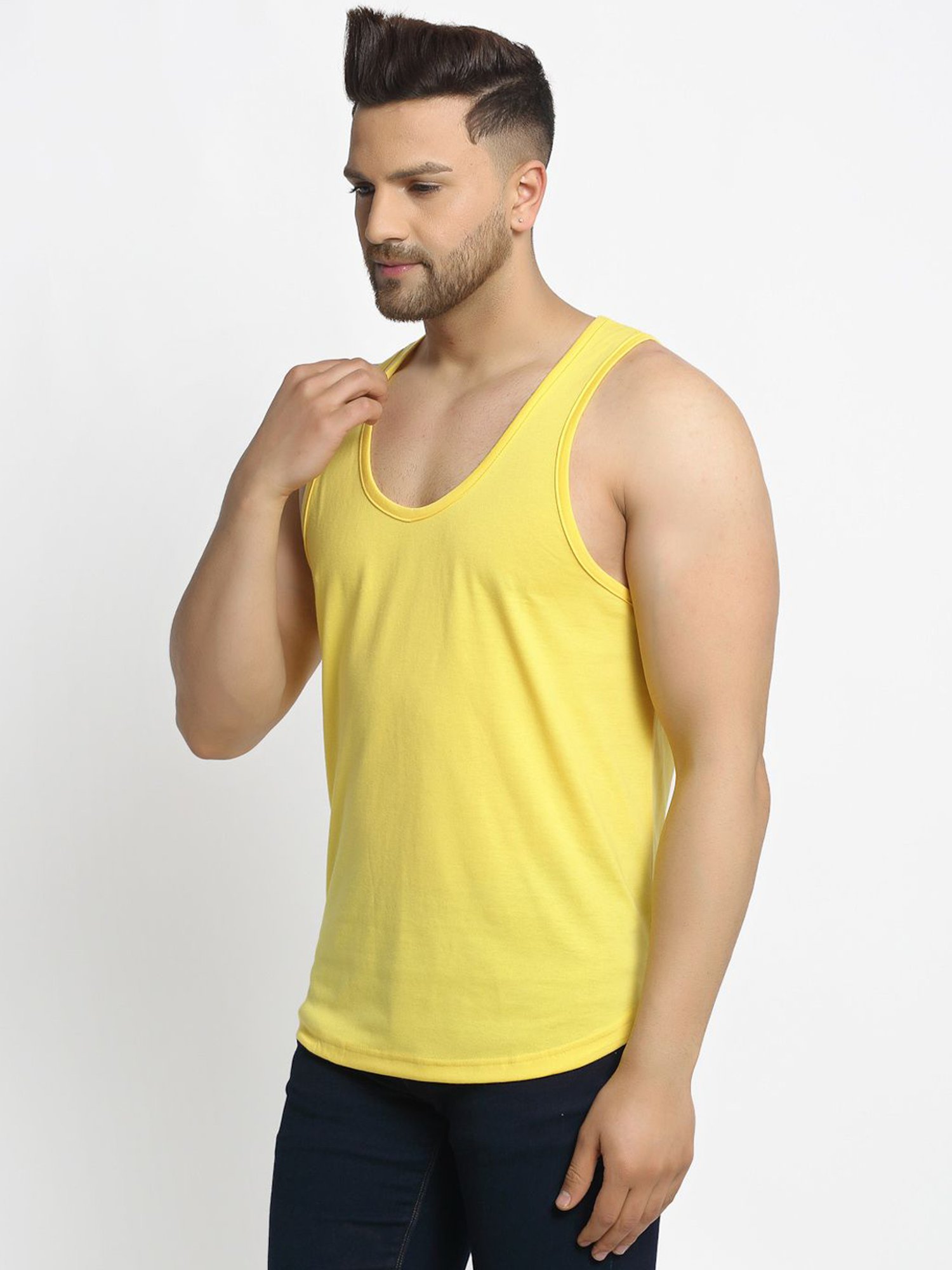 Friskers Yellow Cotton Slim Fit Vest