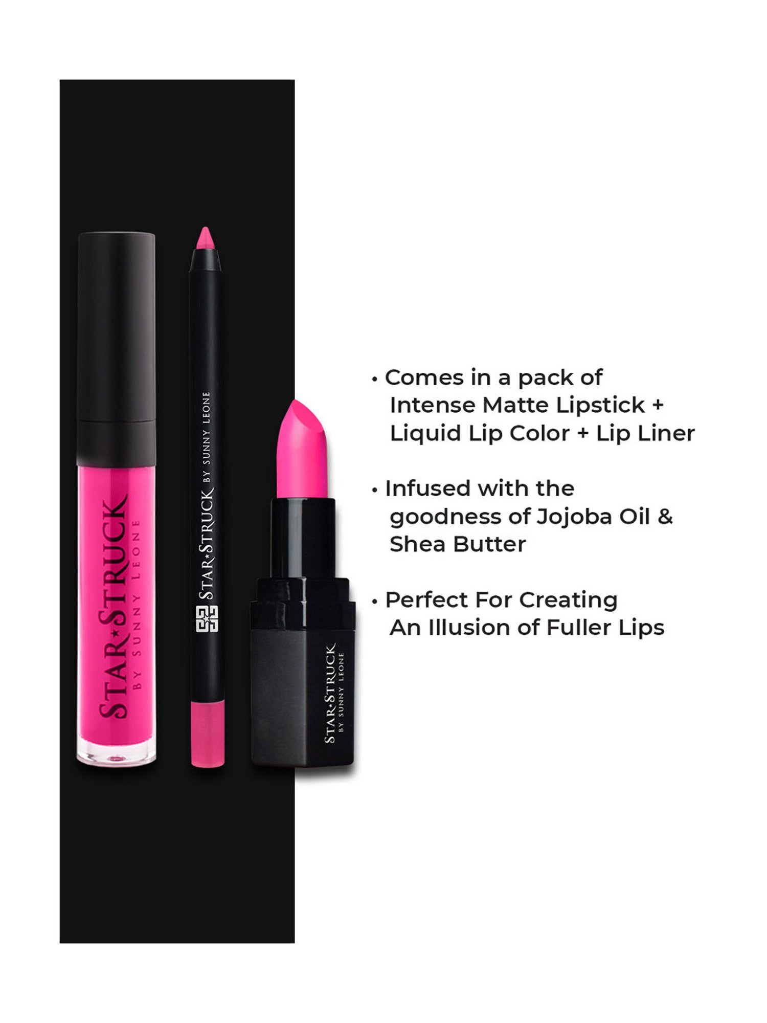 StarStruck By Sunny Leone Foxy Fuchsia 3 Pcs Lip Kit - 9.95 gm