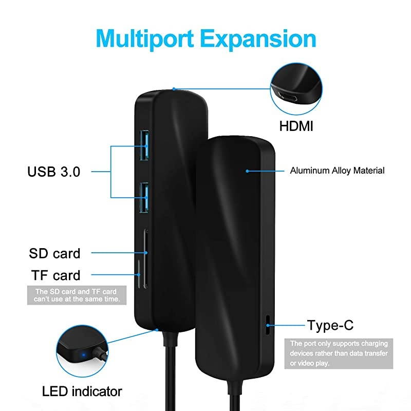 USB C Hub 6in1 USBC Hub for Laptop with 4K HDMI Adapter 2 x USB 30 Ports SDTF Card Reader PD Charging Port Portable TypeC USB Converter for MacBook ProAir XPS ChromeBook etc