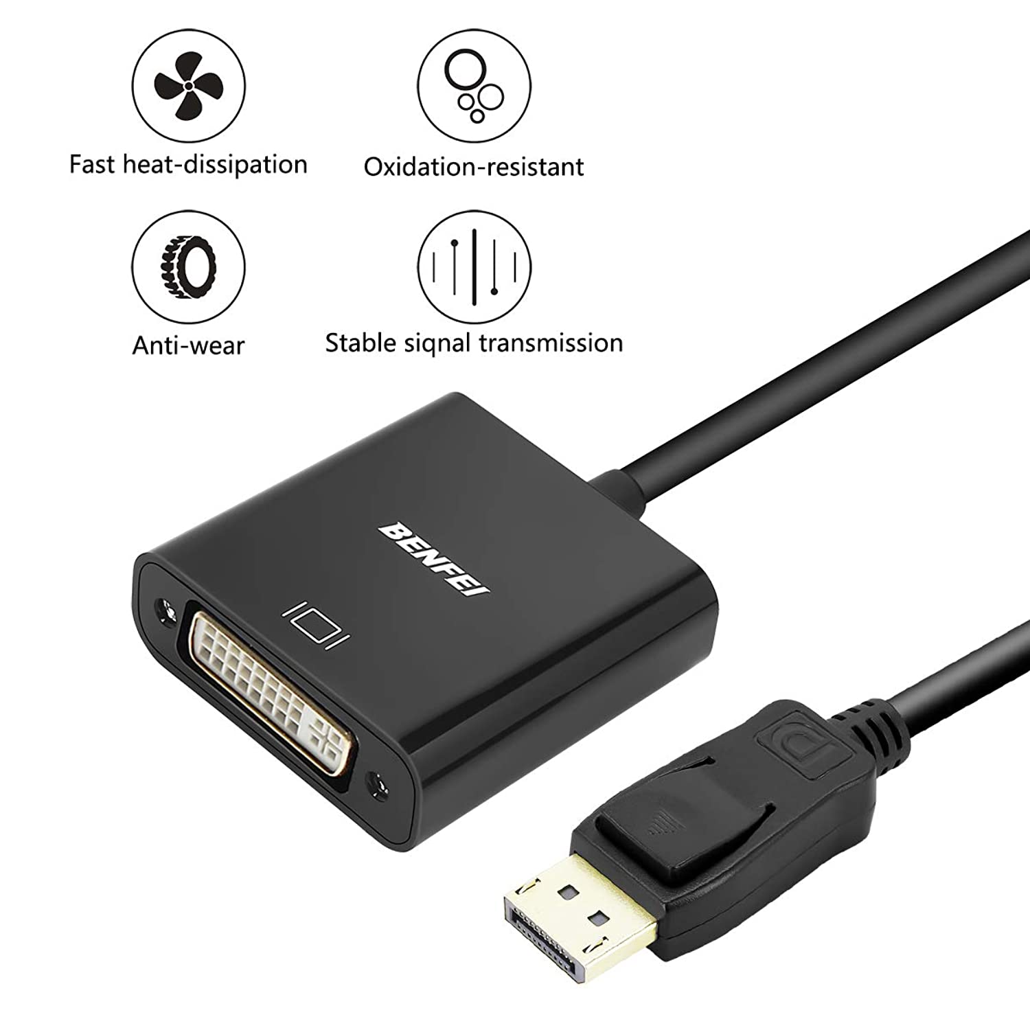 DisplayPort to DVI DVI-D Single Link Adapter, Benfei Display Port to DVI Converter Male to Female Black Compatible for Lenovo, Dell, HP and Other Brand