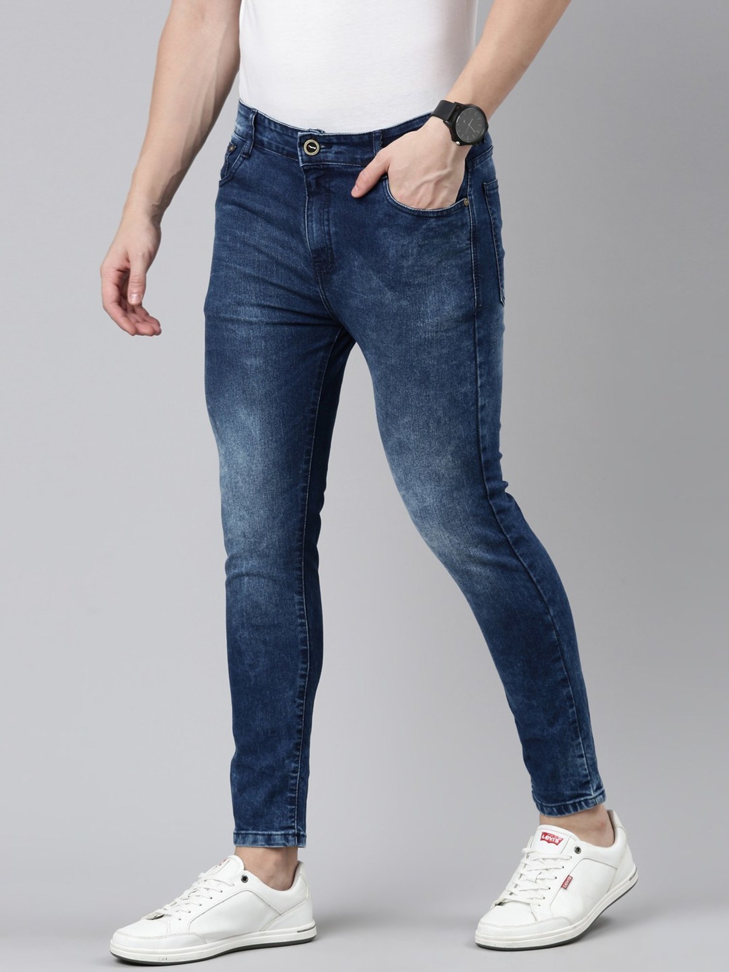 CINOCCI Blue Cotton Slim Fit Jeans