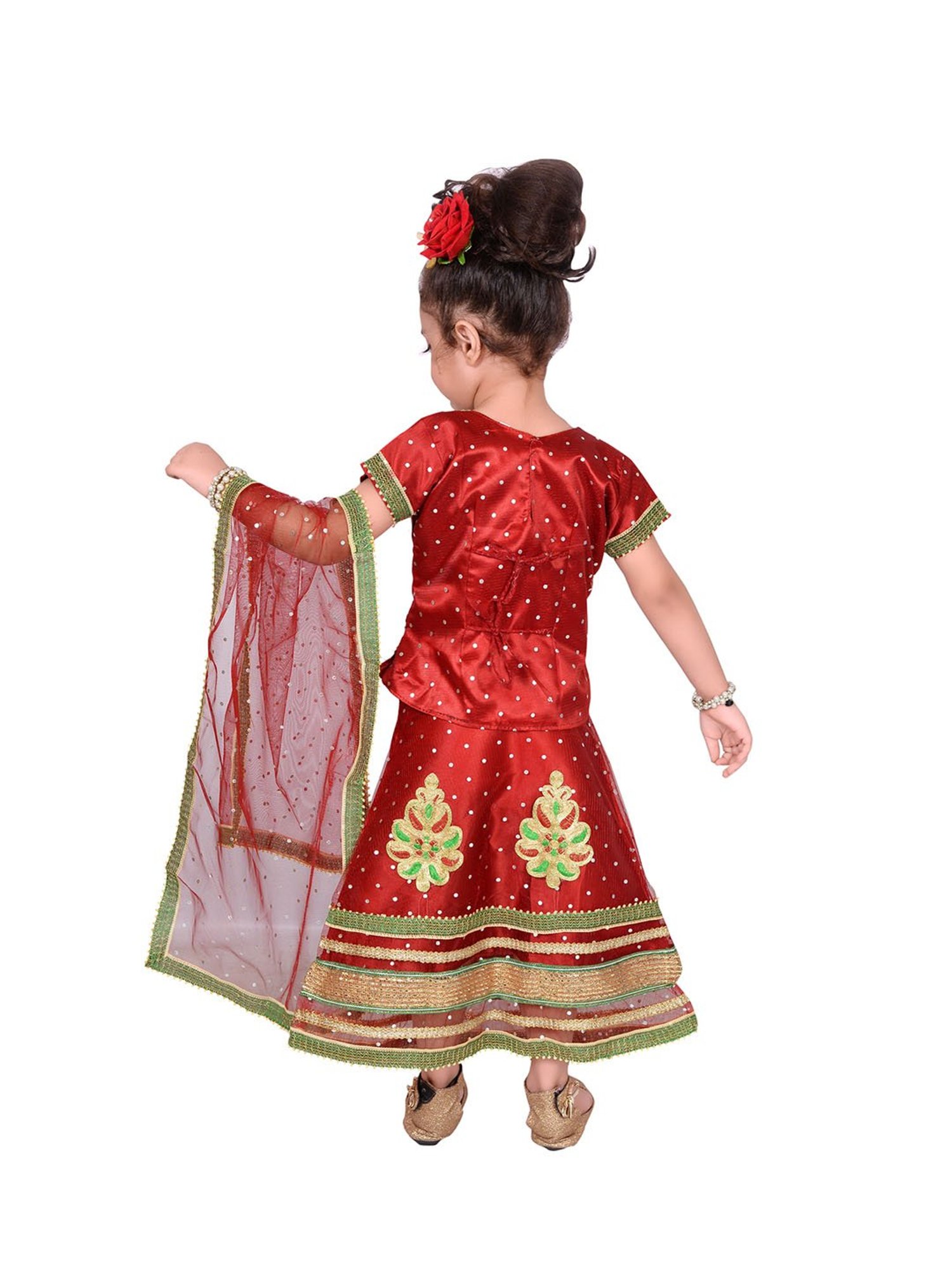 Ahhaaaa Kids Maroon Embroidered Choli, Lehenga with Dupatta