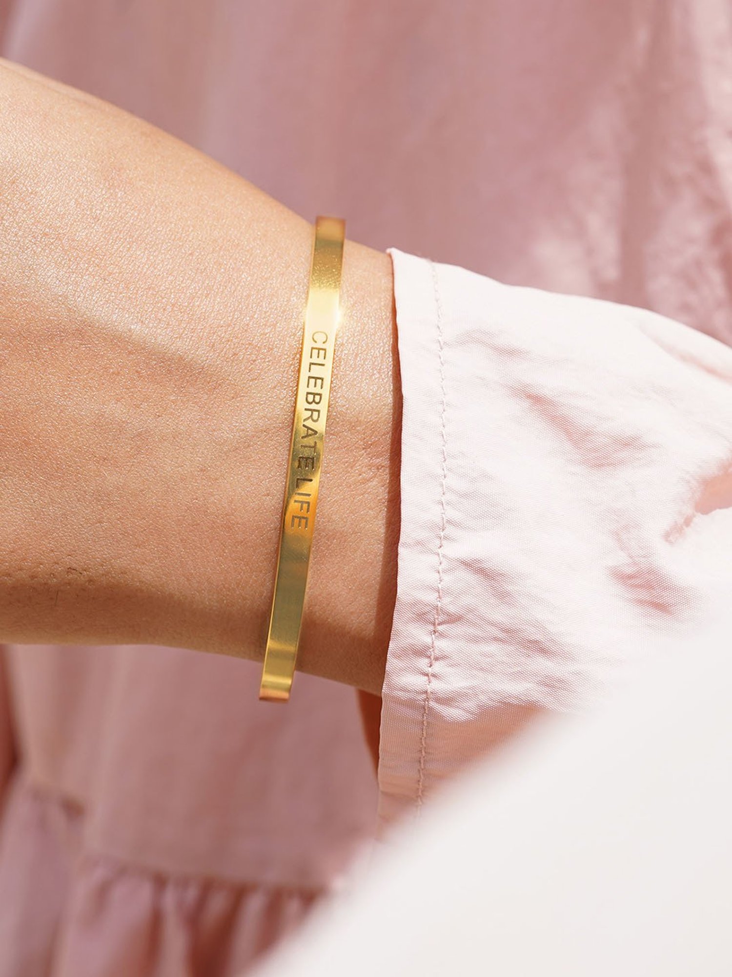 Joker & Witch Celebrate Life Gold Mantra Band Flexible fit Bracelet