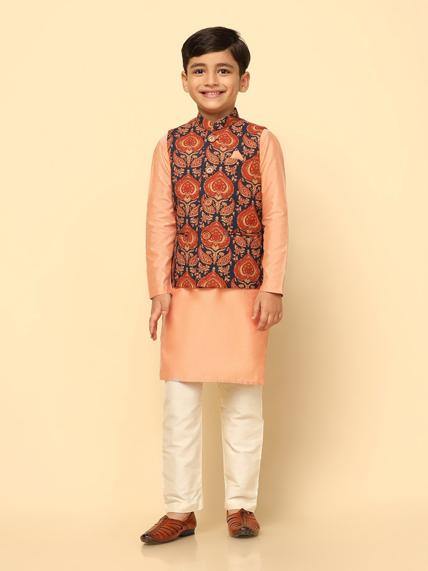 KISAH Kids Multicolor Printed Full Sleeves Kurta, Jacket & Pyjamas