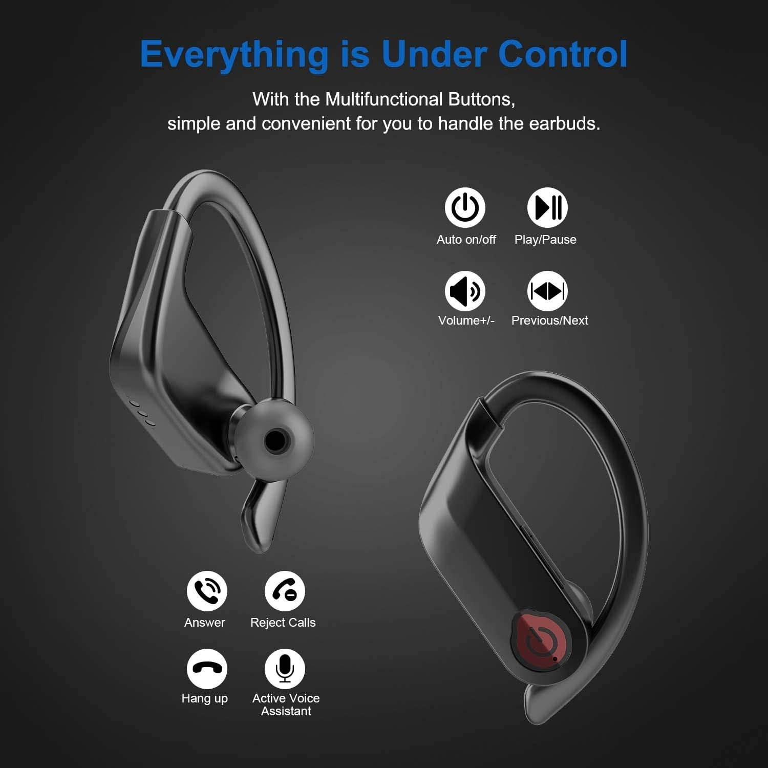 True Wireless Earbuds Bluetooth 5.0 Wireless Headphones Deep Bass Stereo Sound Noise Cancelling Sweatproof TWS Bluetooth Earbuds Built-in Mic in-Ear Wireless Earphones with Portable Qi Charging Box