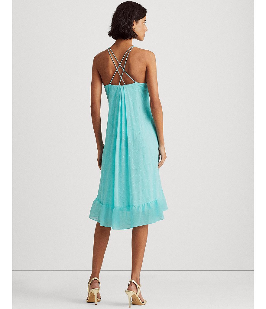 Lauren Ralph Lauren Halter Hi-Low Lined Back Pleat Swing Dress