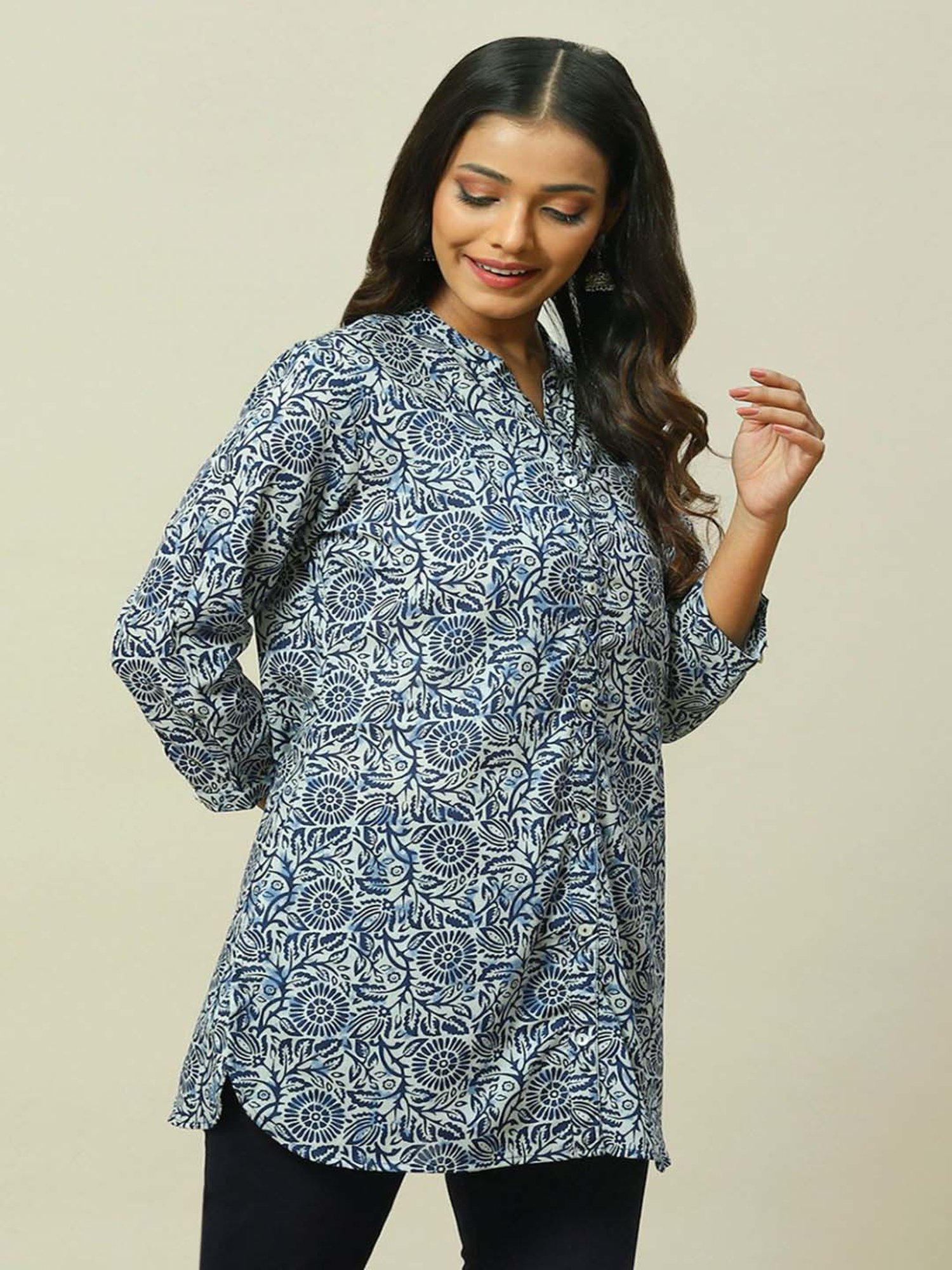 Rangriti Blue Cotton Printed Tunic
