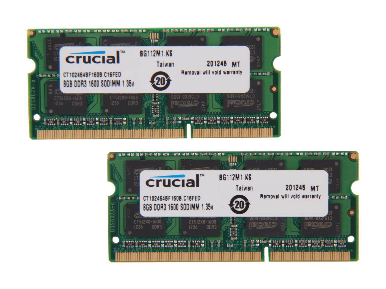 Crucial 16GB (2 x 8GB) 204-Pin DDR3 SO-DIMM DDR3L 1600 (PC3L 12800) Laptop Memory Model CT2KIT102464BF160B