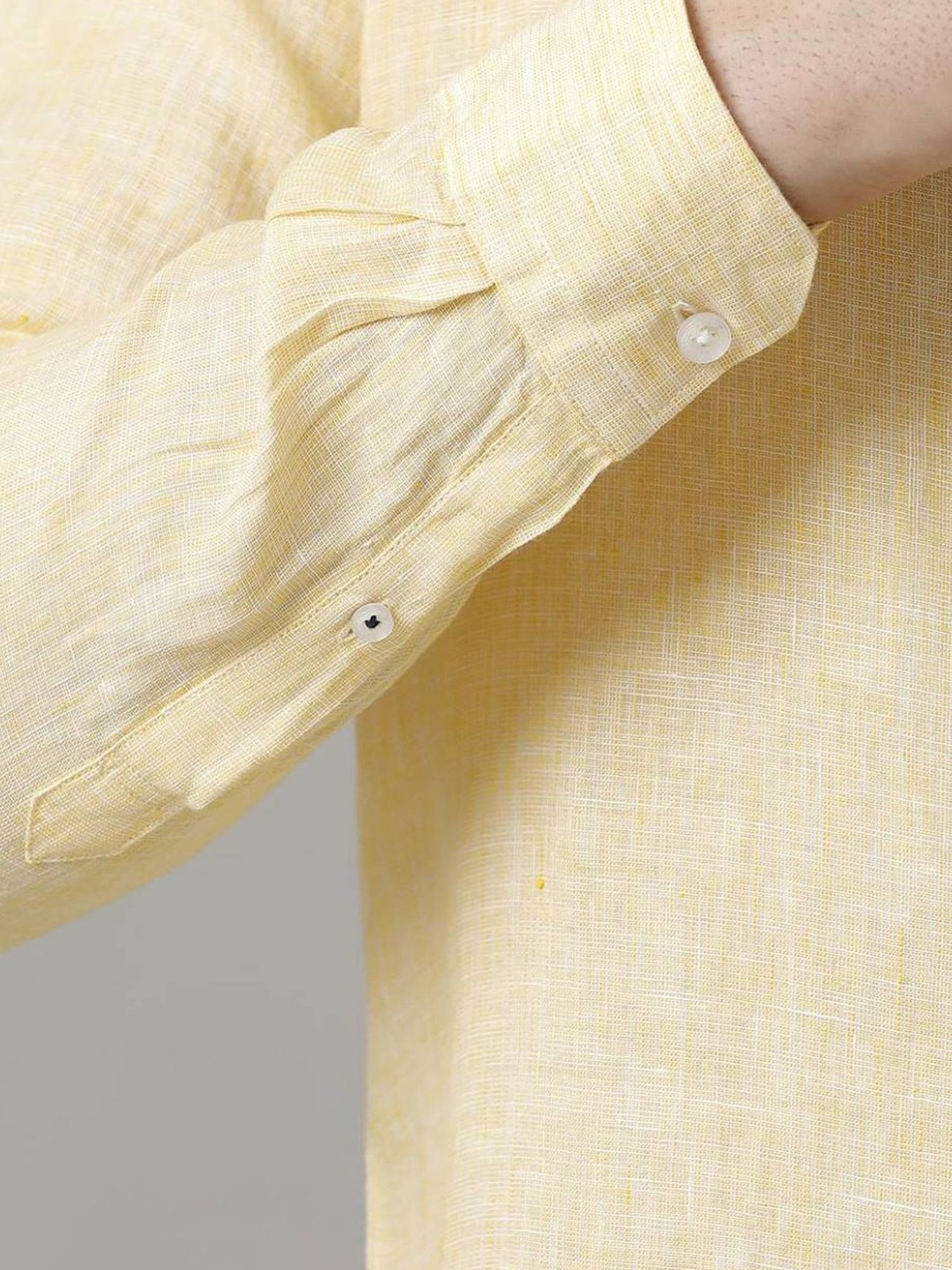 Linen Club Yellow Linen Contemporary Fit Shirt