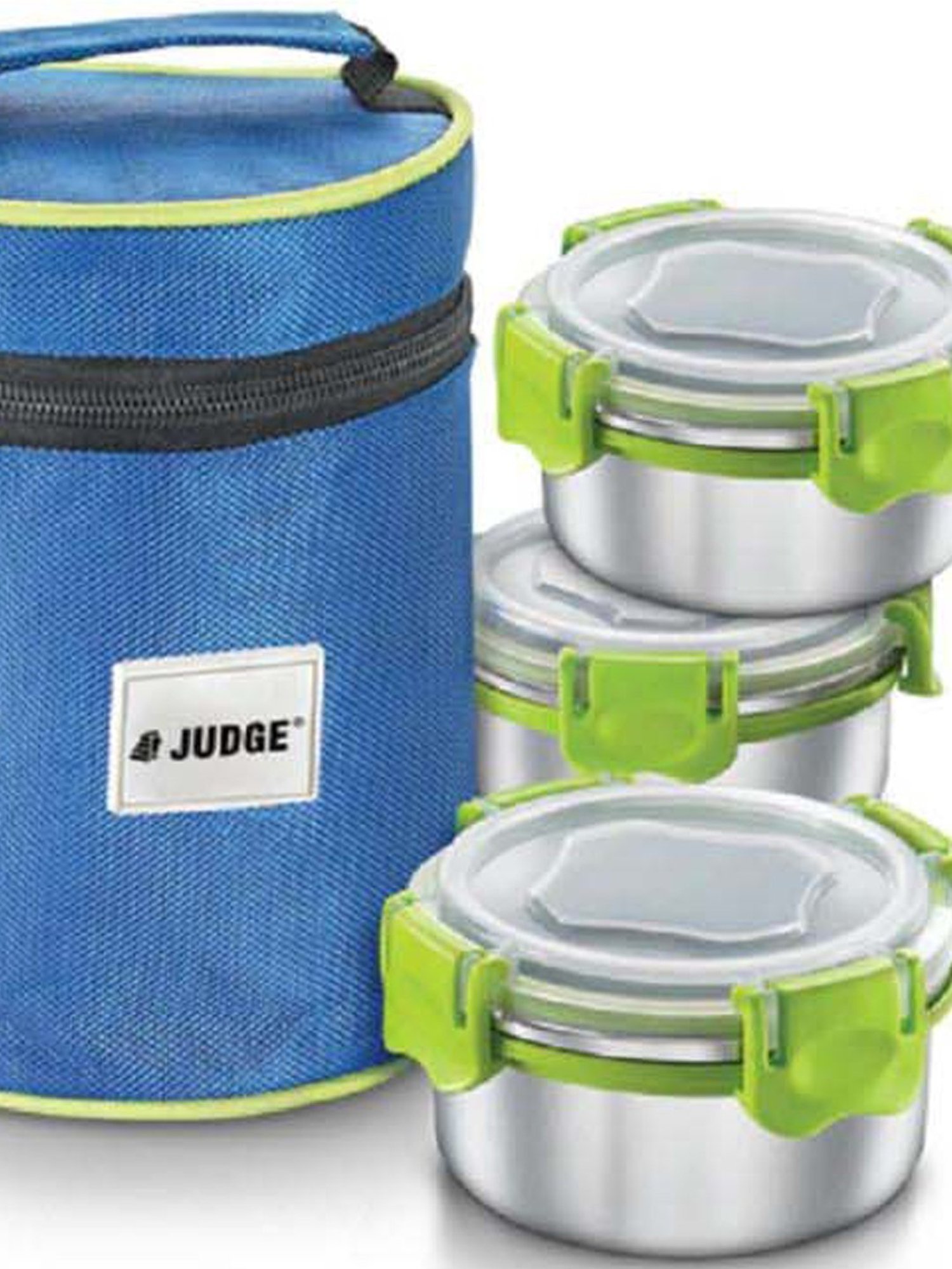 JUDGE Silver & Green Stainless Steel Lunch Box With Bag (0.3 L) - Set of 3