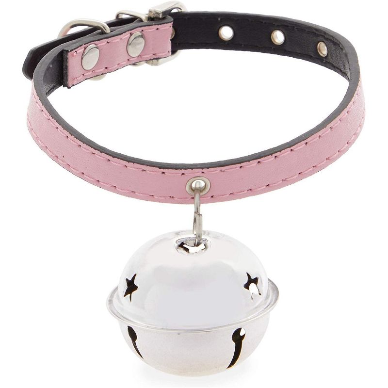 Okuna Outpost 2 Pack Adjustable Cat Collars with Bells, Pink and Yellow PU Leather (12.8 x 0.35 in)