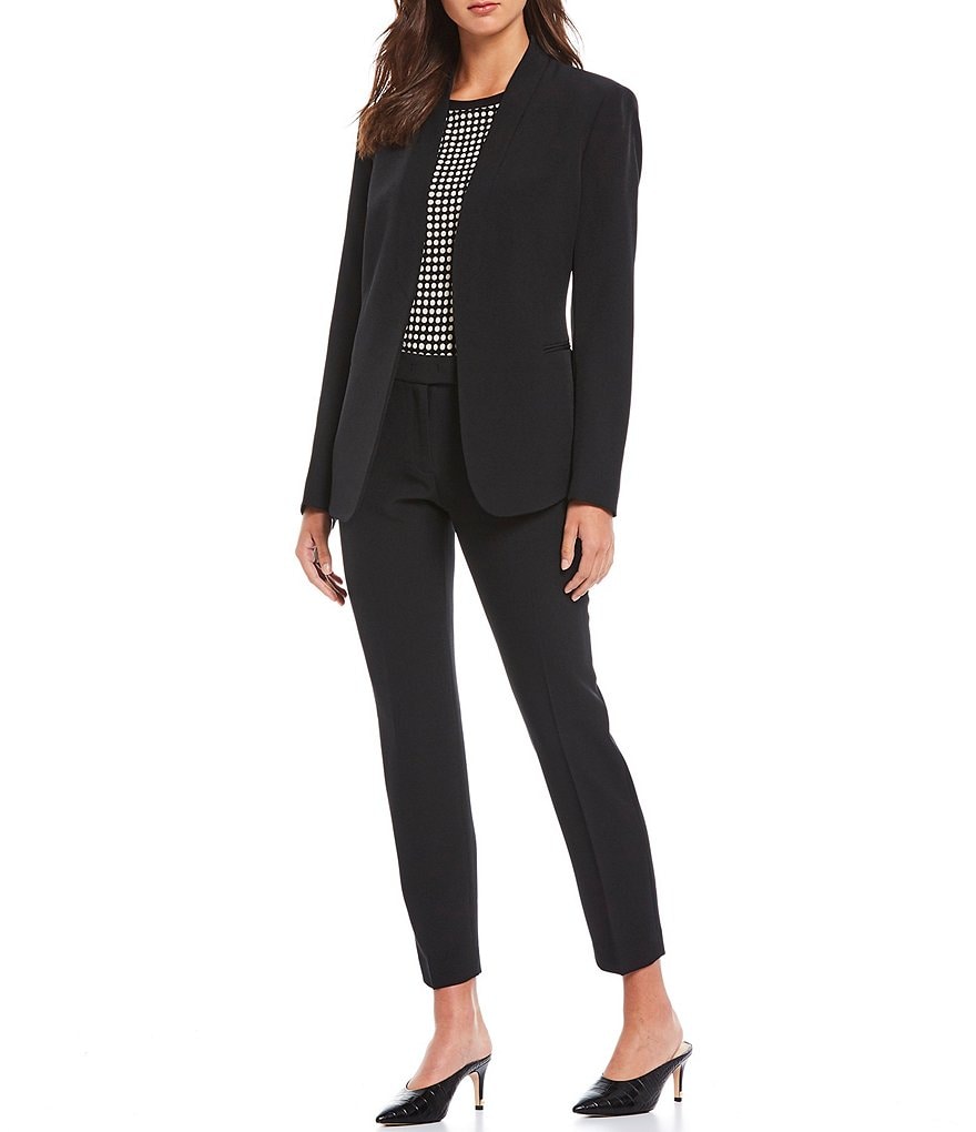 Anne Klein Dot Print Knit Jersey Short Sleeve Crew Neck Button Back Top