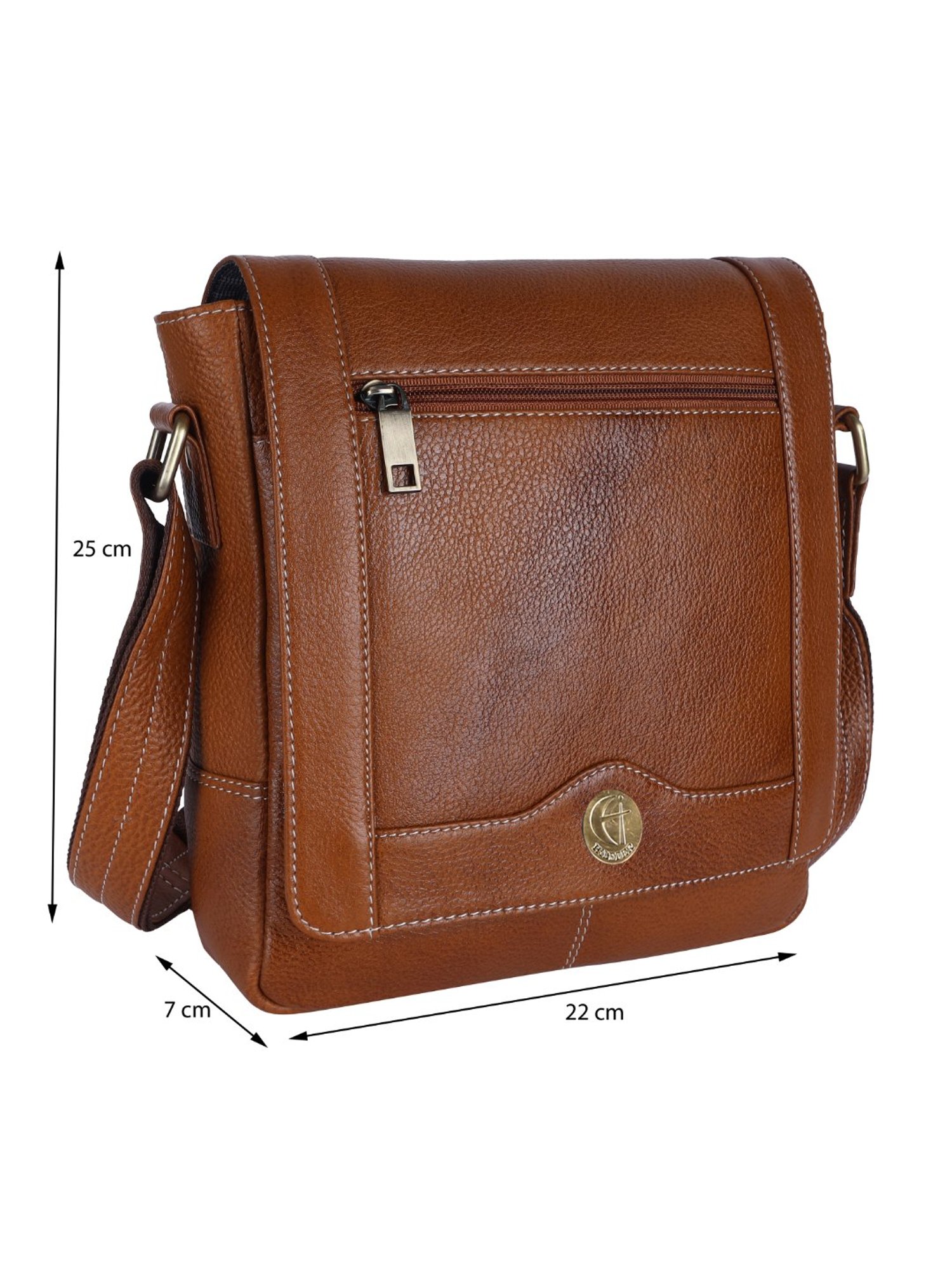 HiLEDER Pure Genuine Leather Messenger Shoulder Sling Cross Body Office Bag for Men and Women,Tan