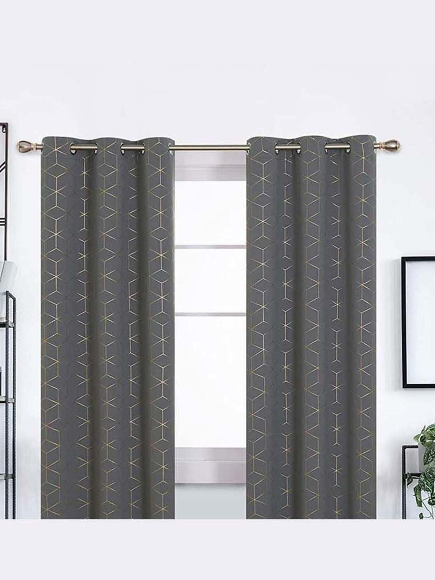 Urban Space Grey Polyester Window Curtain With Tieback & Eyelet