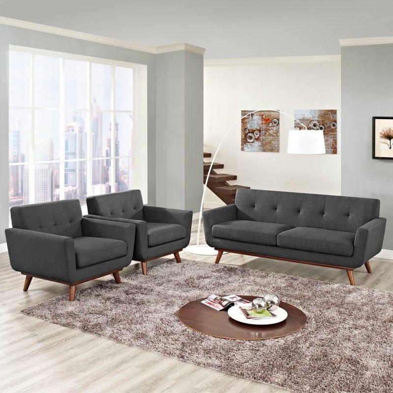 Set of 3 Engage Armchairs and Loveseat Gray - Modway