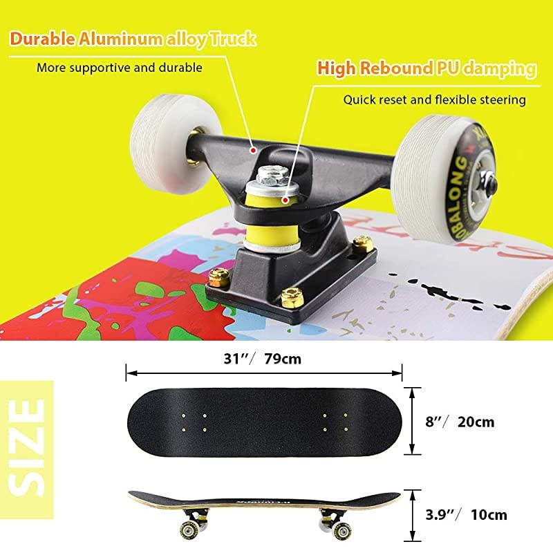 SkateboardsComplete Skateboards for Beginners Kids Boys Girls Adults YouthStandard Skateboards 31x8 with 7 Lays Maple Deck Pro Skateboards Longboard Skate Boards CB7LBBKKVZ
