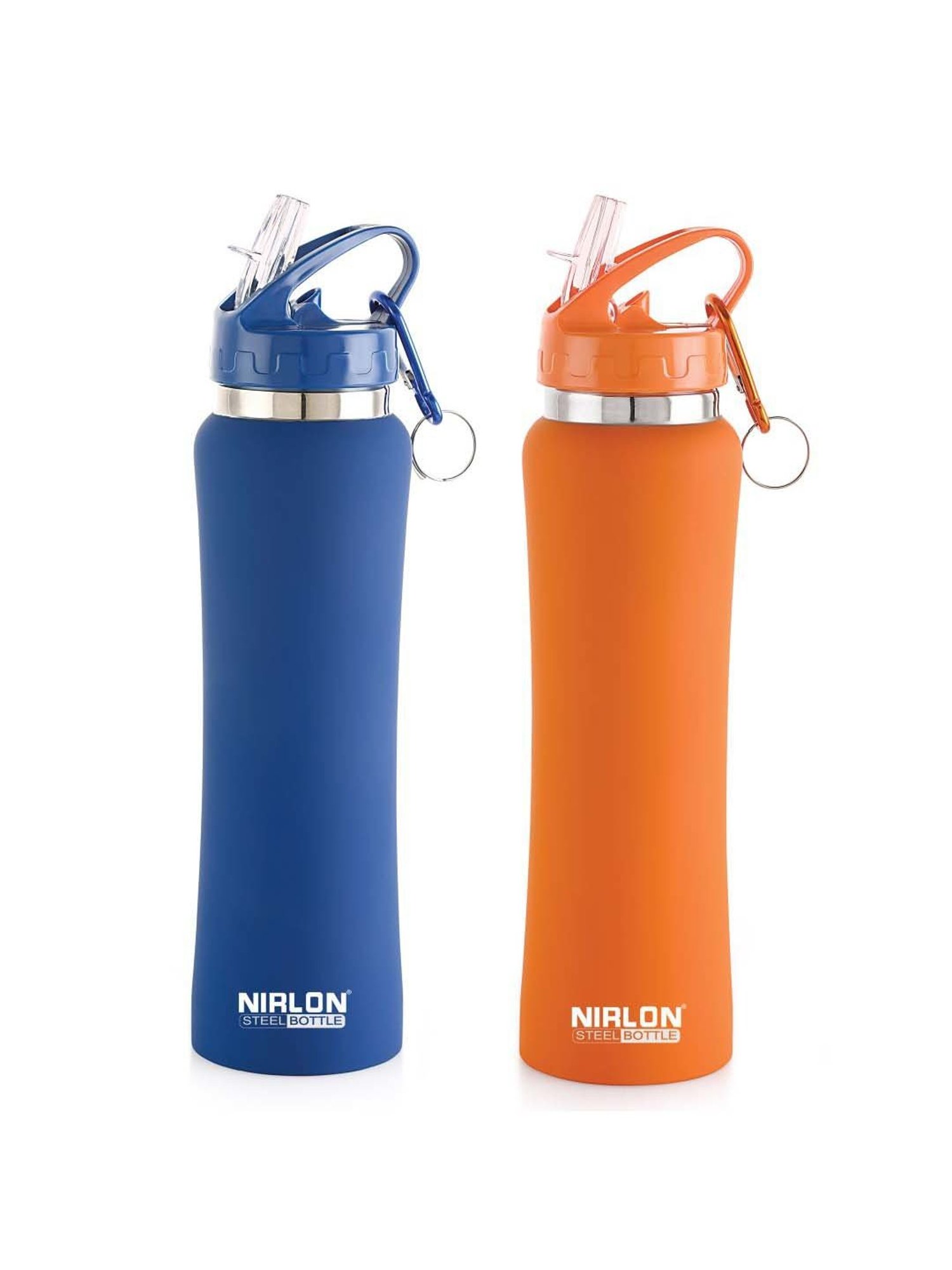 Nirlon Flip Bot Blue & Orange Stainless Steel Water Bottle (0.75 L) - Set of 2