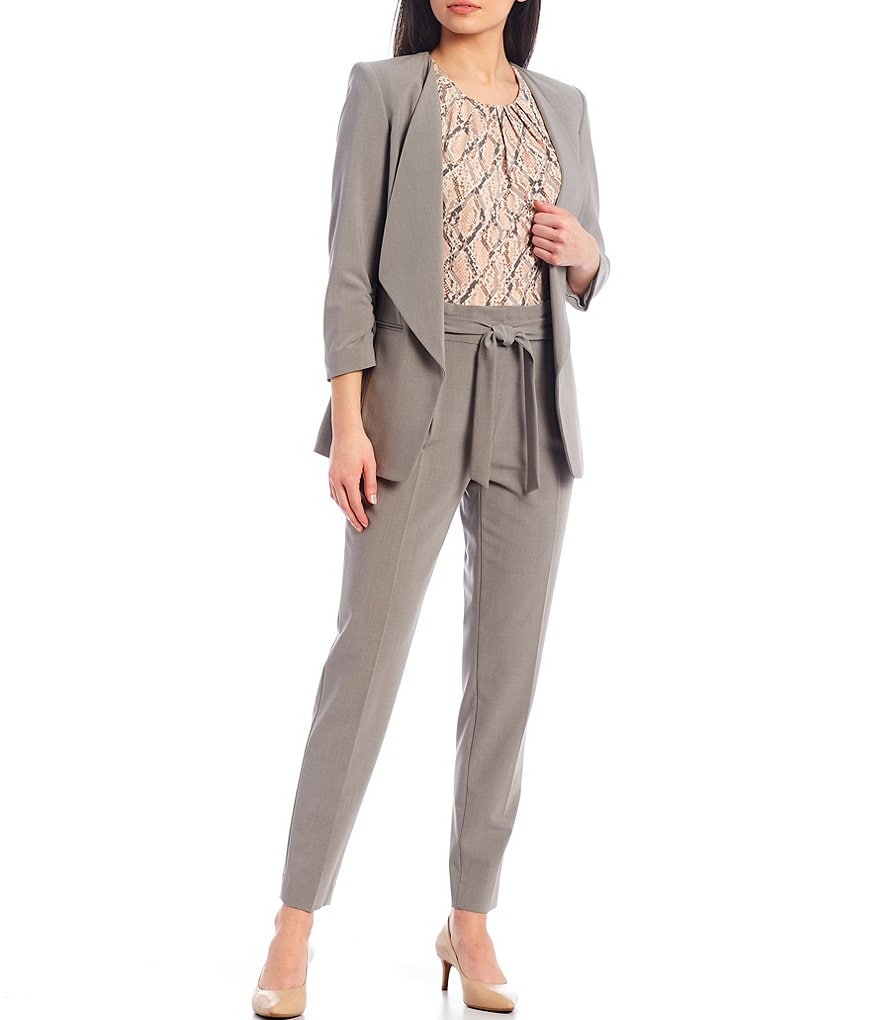 Eva Varro Solid Knit Jersey Notch Lapel Collar Two-Button Jacket