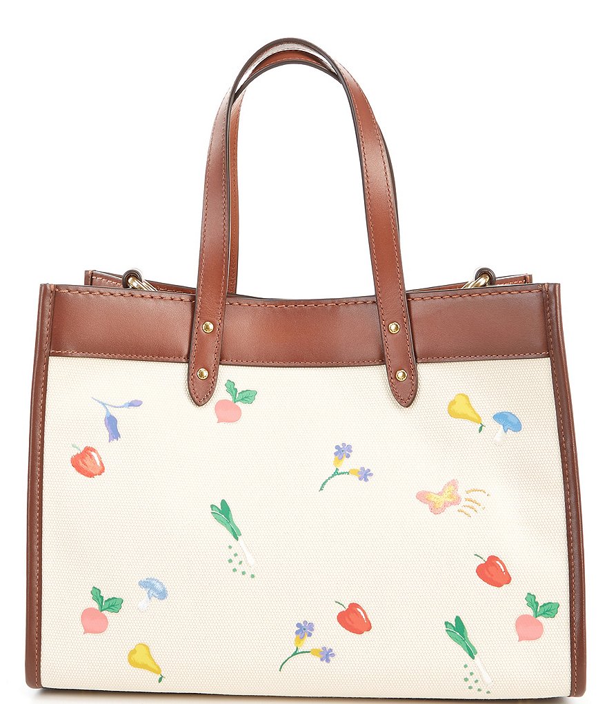 COACH All Over Garden Signature Embroidered Canvas Coach Badge Field Tote Bag