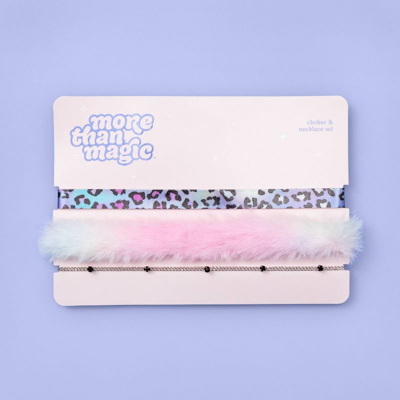 Girls' 3pk Faux Fur and Leopard Choker Necklace Set - More Than Magic™