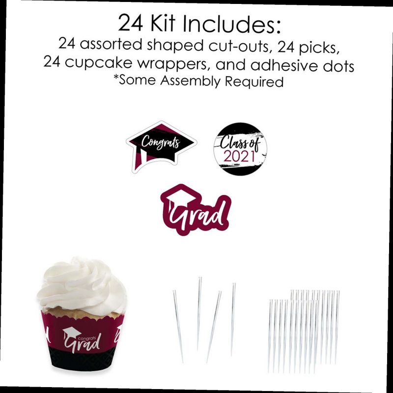 Big Dot of Happiness Maroon Grad - Best is Yet to Come - Cupcake Decor- 2021 Burgundy Grad Party Cupcake Wrappers and Treat Picks Kit - Set of 24