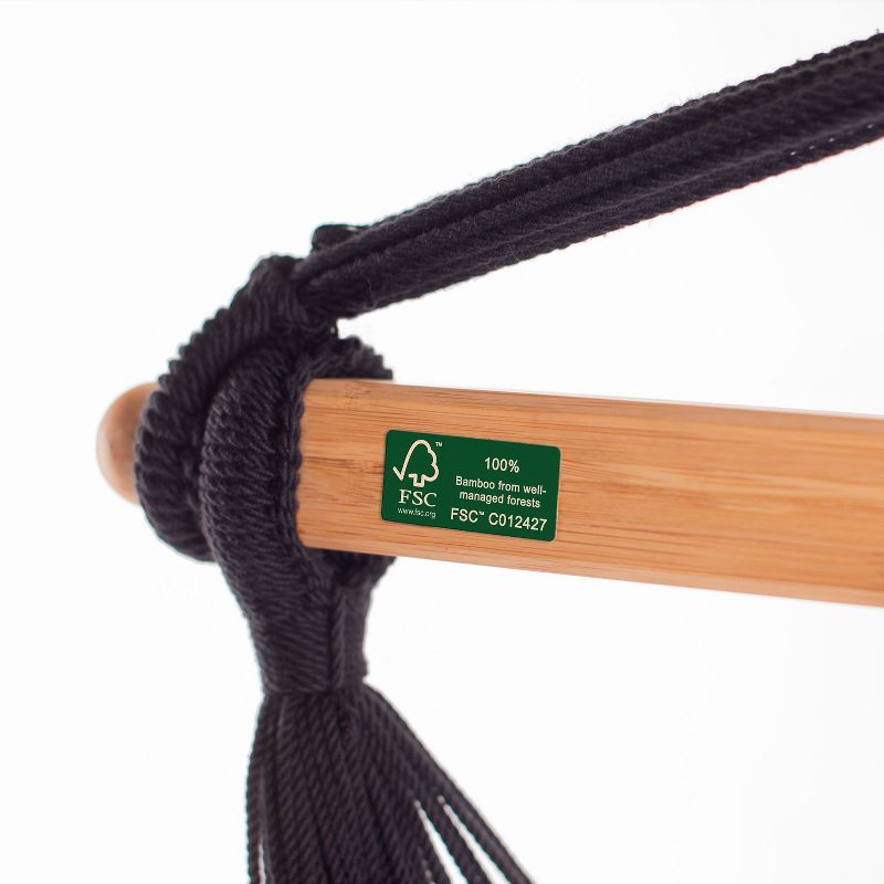 La Siesta HAL21-X9 Habana Organic Cotton Lounger King Size Comfortable Indoor Outdoor Hammock Chair with Suspension Set and Bamboo Spreader, Onyx