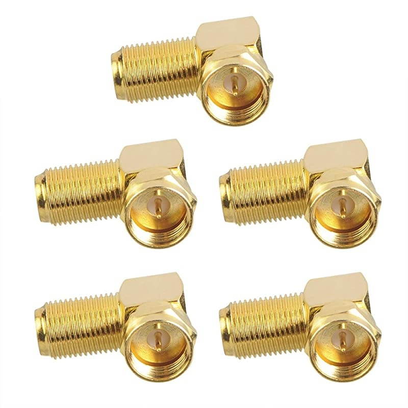 5Pack 90 Degree Coaxial Connector Right Angle FType RG6 Male to Female Adapter Gold Plated