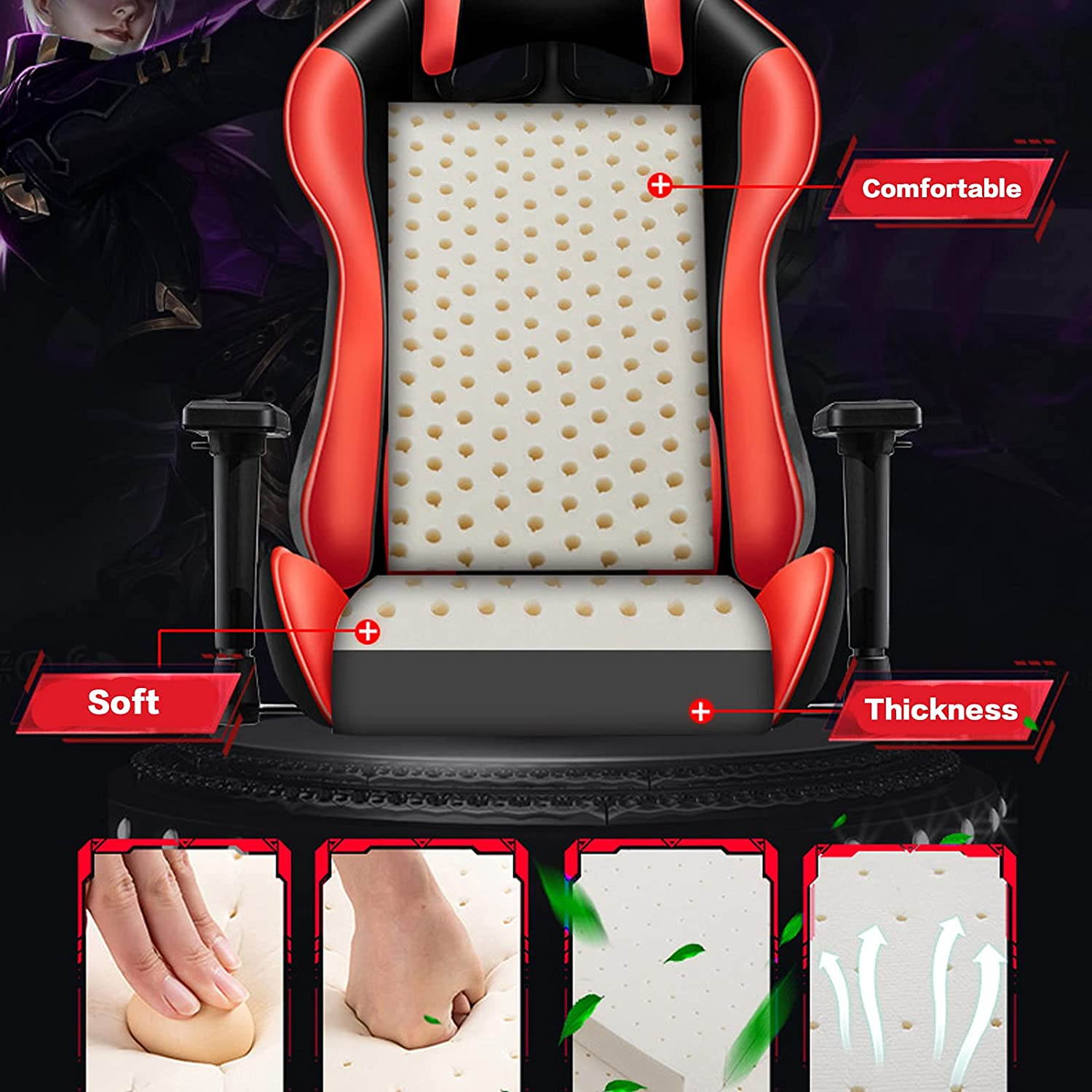 Weekan Gaming Chair Pu Leather Ergonomic Desk Racing Chair Height Adjustable Office Recliner With Removable Headrest Pillow and Massage Lumbar Cushion,Gray