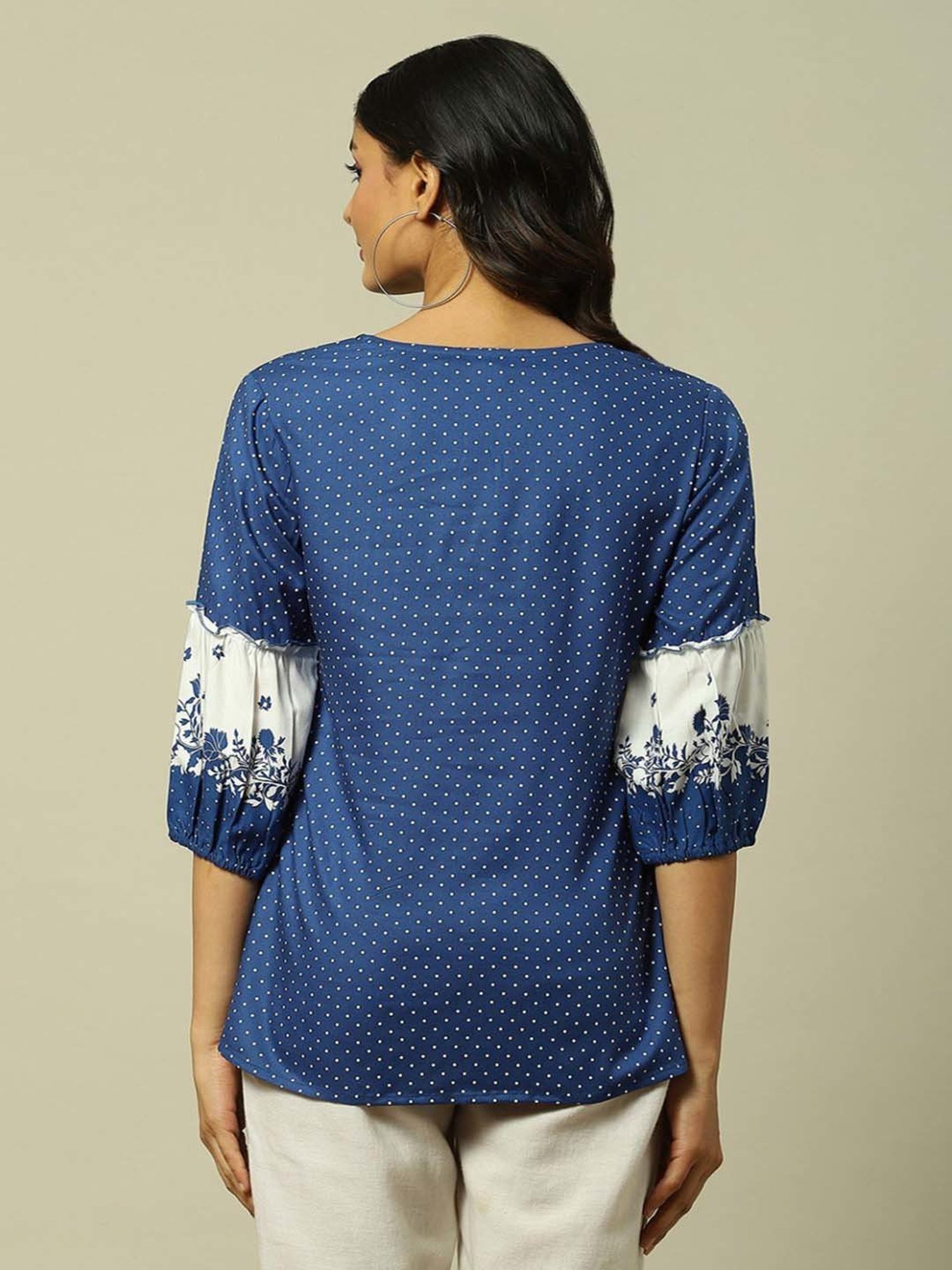 Rangriti Blue & White Printed Top