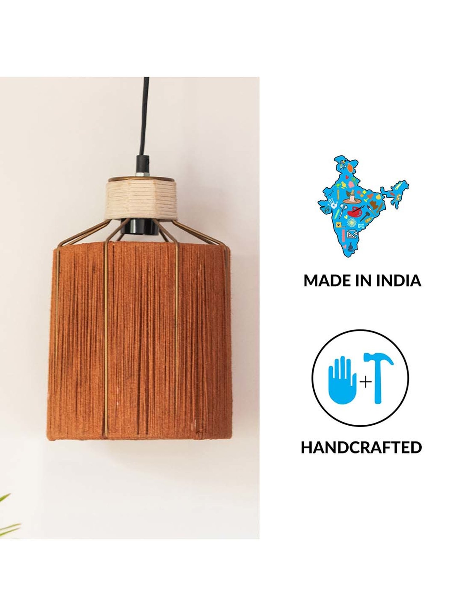ExclusiveLane Miracles Dark Orange Jute Handwoven Hanging Pendant Lamp
