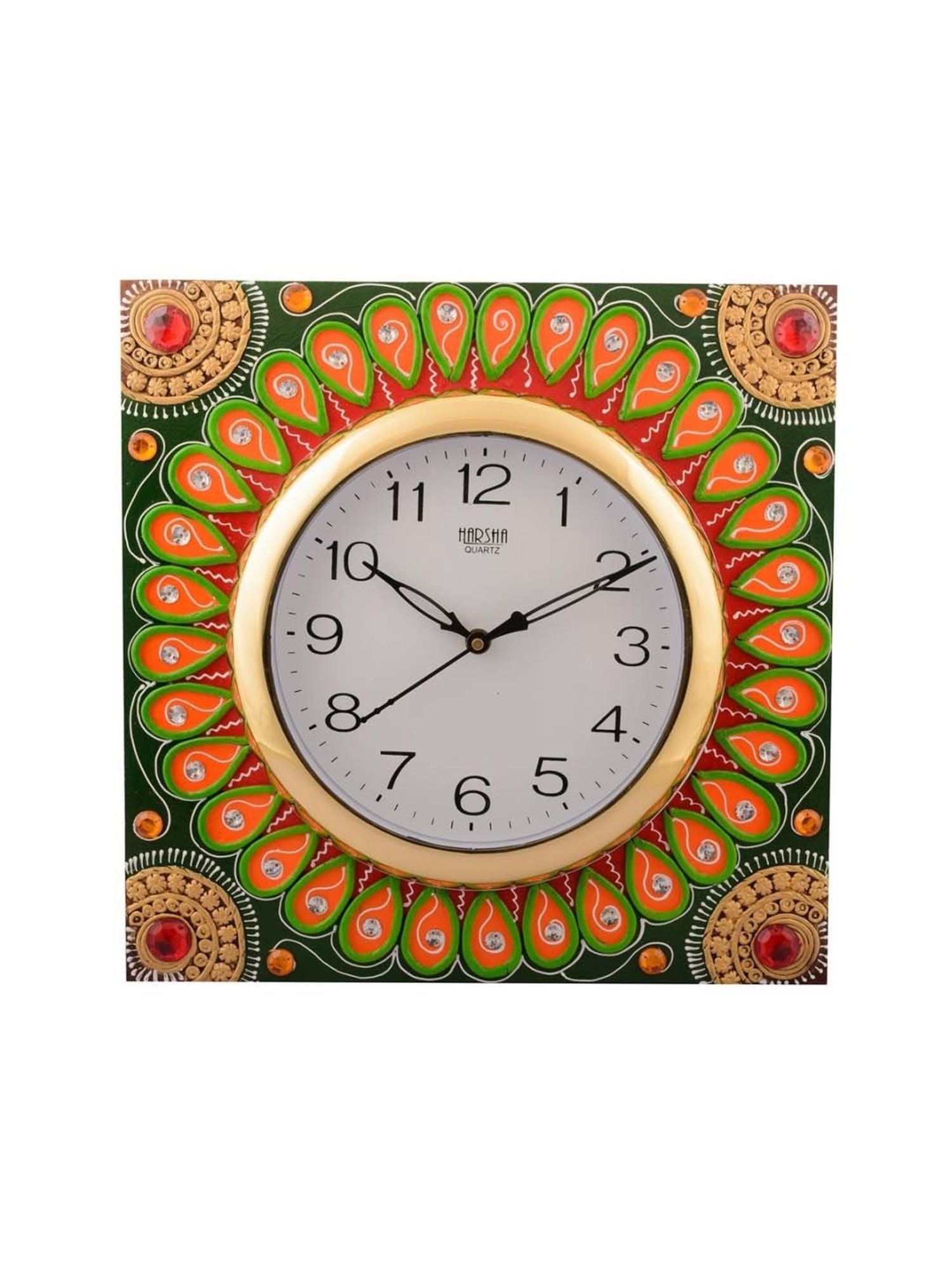 eCraftIndia Wooden Papier Mache Splendid Artistic Handcrafted Wall Clock