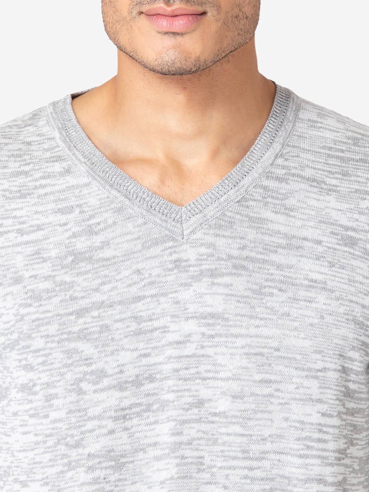 Allen cooper Grey Melange Regular Fit Sweater