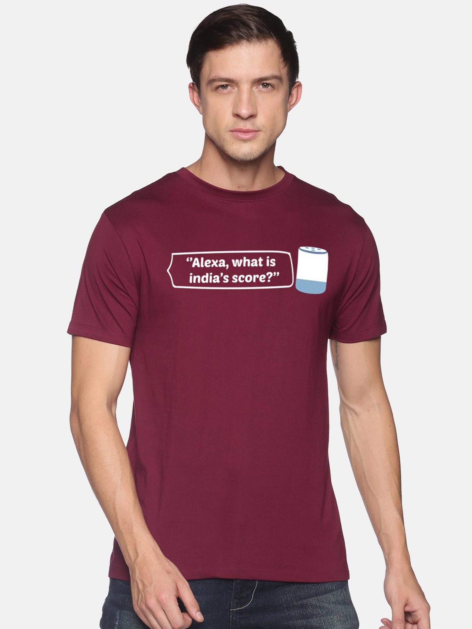 BLACK RADIO Maroon Slim Fit Printed Crew T-Shirt