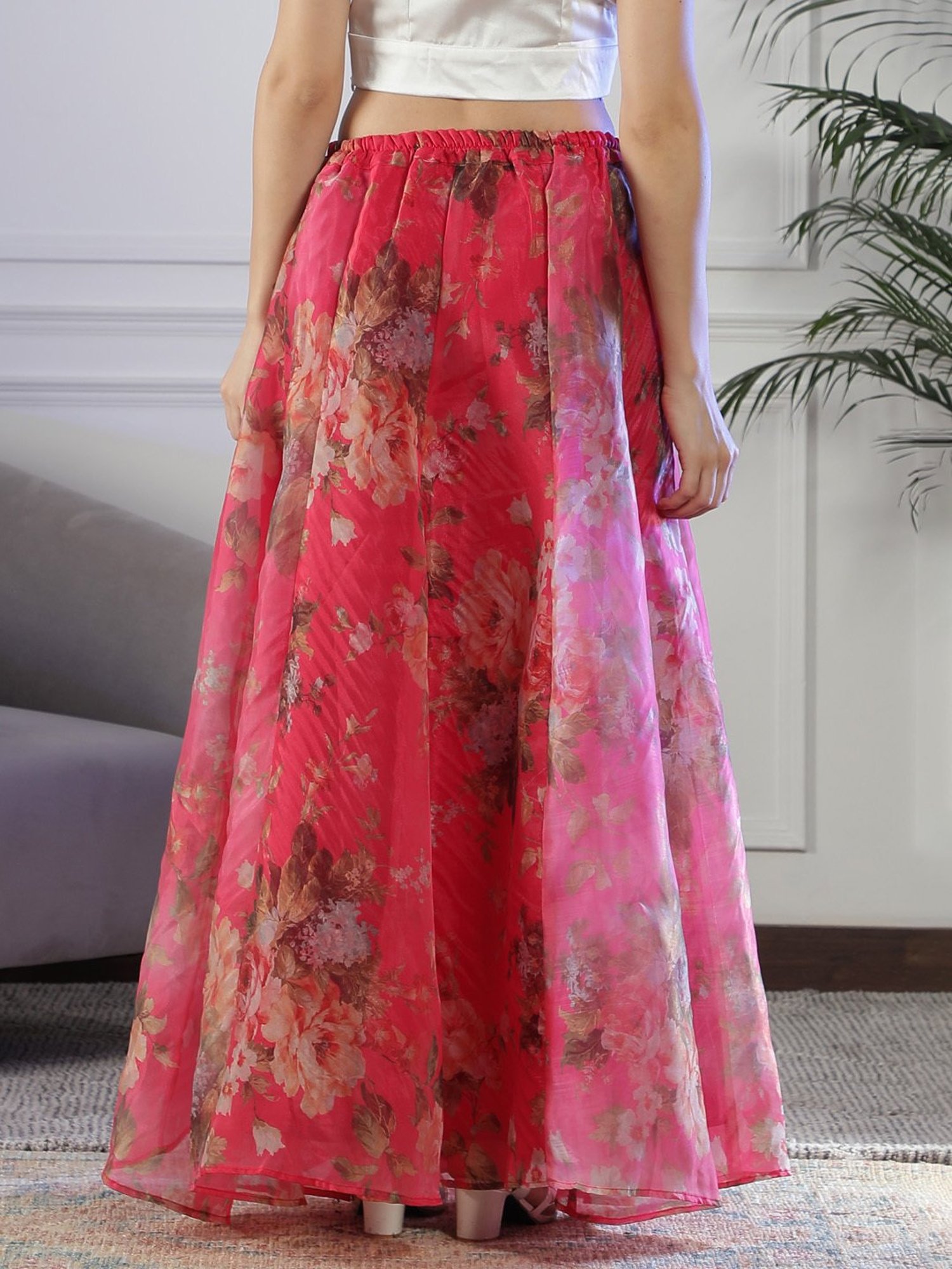NEUDIS Magenta Floral Print Maxi Lehenga Skirt